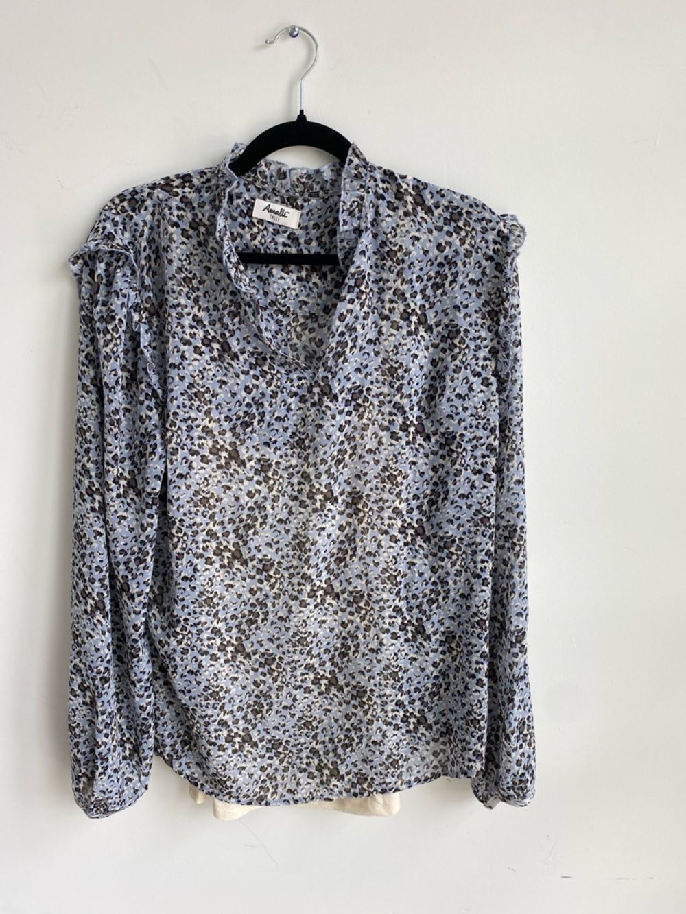 Amalli Talli Light Blue Leopard Print Long Sleeve Blouse